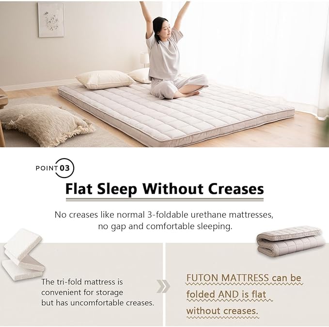 EMOOR Japanese Padded Futon Mattress Machi Full Gray, Gusset Foldable Storable - Image 7