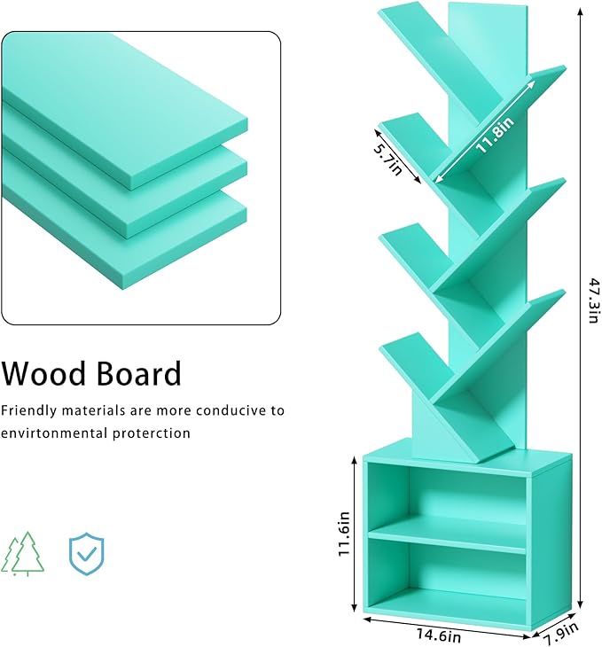 10 Tier Tree Bookshelf, Floor Standing Wood Tall Bookcase - Image 3
