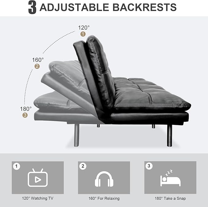 Vipbear Futon Sofa Bed Couch, Space-Saving Loveseat - Image 3