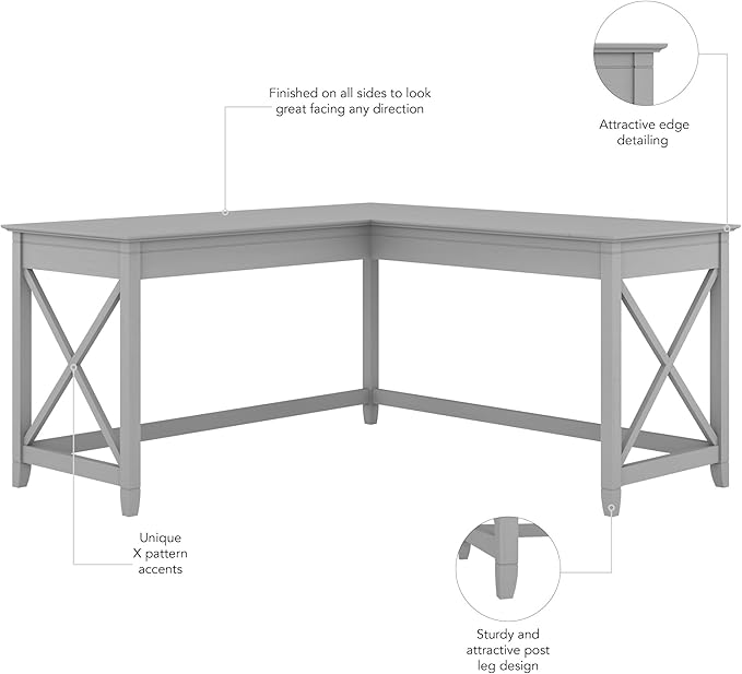 Bush Furniture Key West 60W Modern Farmhouse L Shaped Desk in Cape Cod Gray | - Image 5