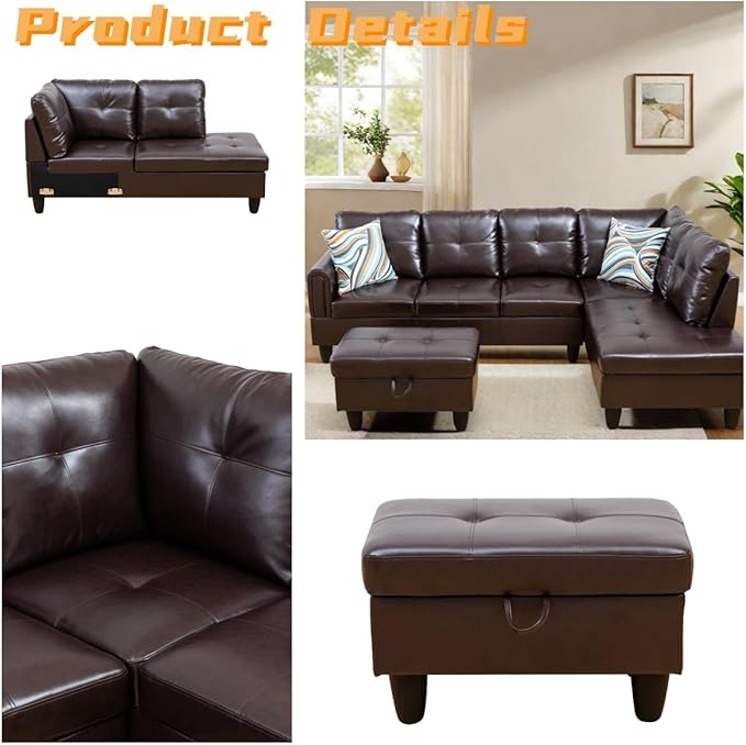 L Shaped Sectional Couch with Otttoman, Apartments - Image 5