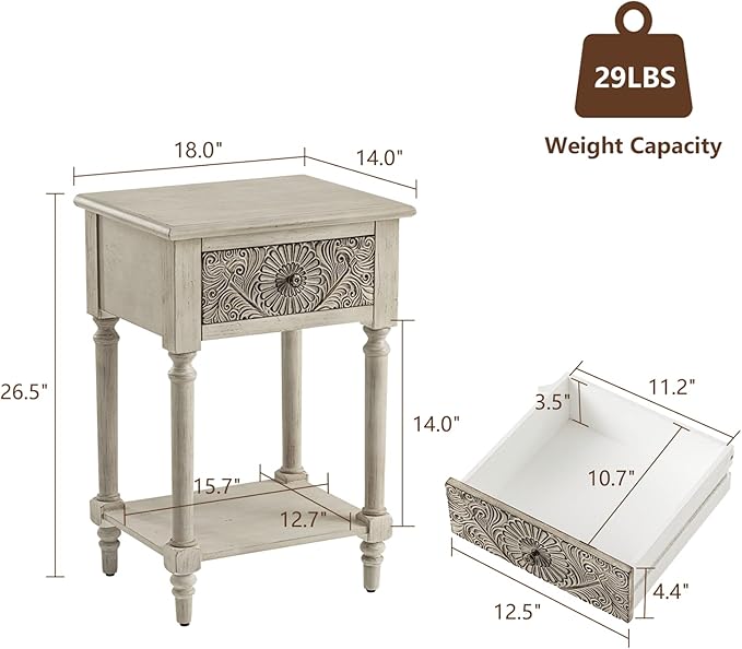 COSIEST 2 Pieces Vintage Nightstand, MDF 2-Tier Bedside Table, Wood Accent End - Image 3