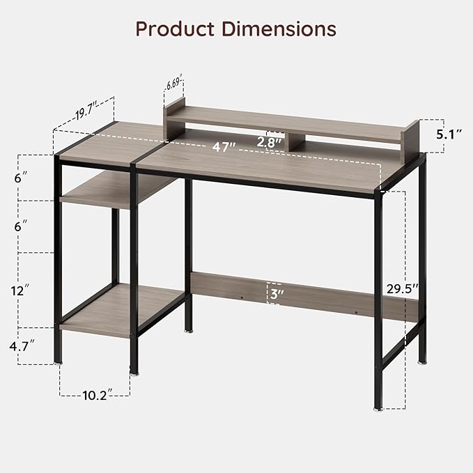 Computer Desk Gaming Desk with Monitor Stand, Home Office Desk Suitable - Image 3
