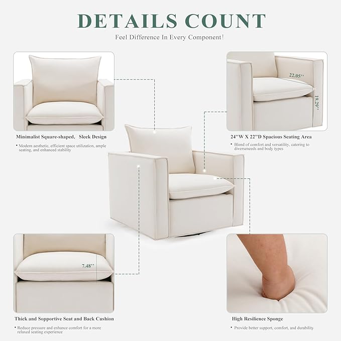 COLAMY Swivel Accent Chair, 34 Inches Wide Upholstered Arm Chair - Image 3
