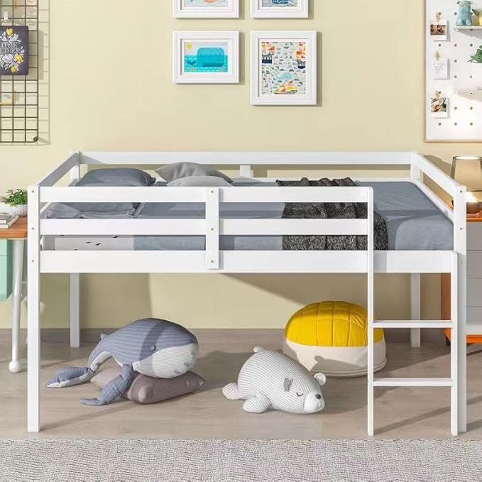 HomSof Full Loft Bed with Guard Rail & Ladder, No Box Spring Needed, Easy - Image 4