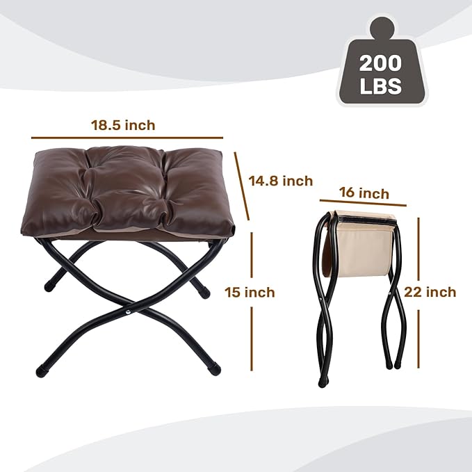 HollyHOME 15" H Folding Footrest Stool, Upholstered Foldable Ottoman - Image 3