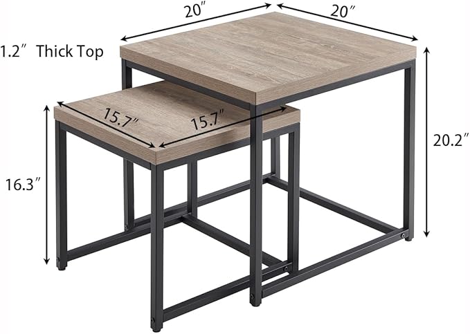 CENSI 20"x20" French Oak Nesting End Side Table, Accent Coffee Table, Square - Image 2