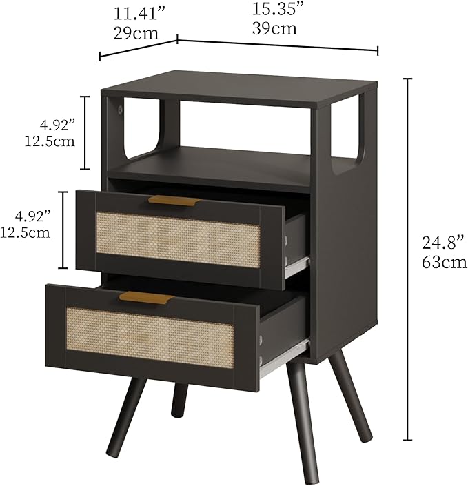 Rattan Nightstand, Farmhouse Bedside Table - Image 2
