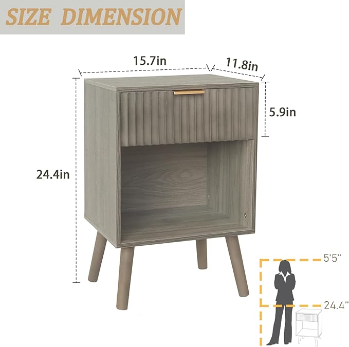 Mid Century Modern Nightstand, Wood Bedside Table - Image 2