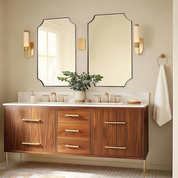 ANDY STAR Brushed Bronze Bathroom Mirror, 24x36 Inch Scalloped Mirror - Image 3