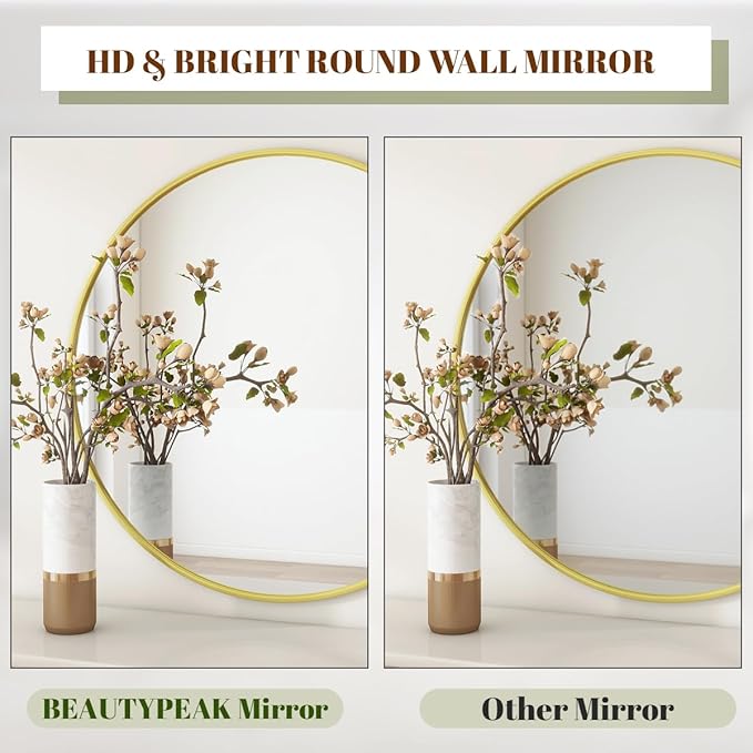 BEAUTYPEAK 32 Inch Round Mirror, Metal Frame Circle Mirror, Wall Mounted - Image 3