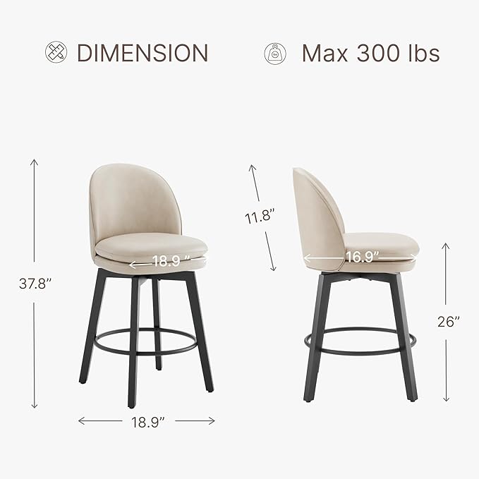 Counter Height Barstools 26 inch Upholstered Swivel Bar Stools - Image 3