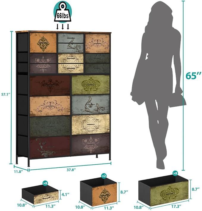 Dresser for Bedroom with 18 Drawers, Tall Fabric Storage Dresser, Chest of - Image 3