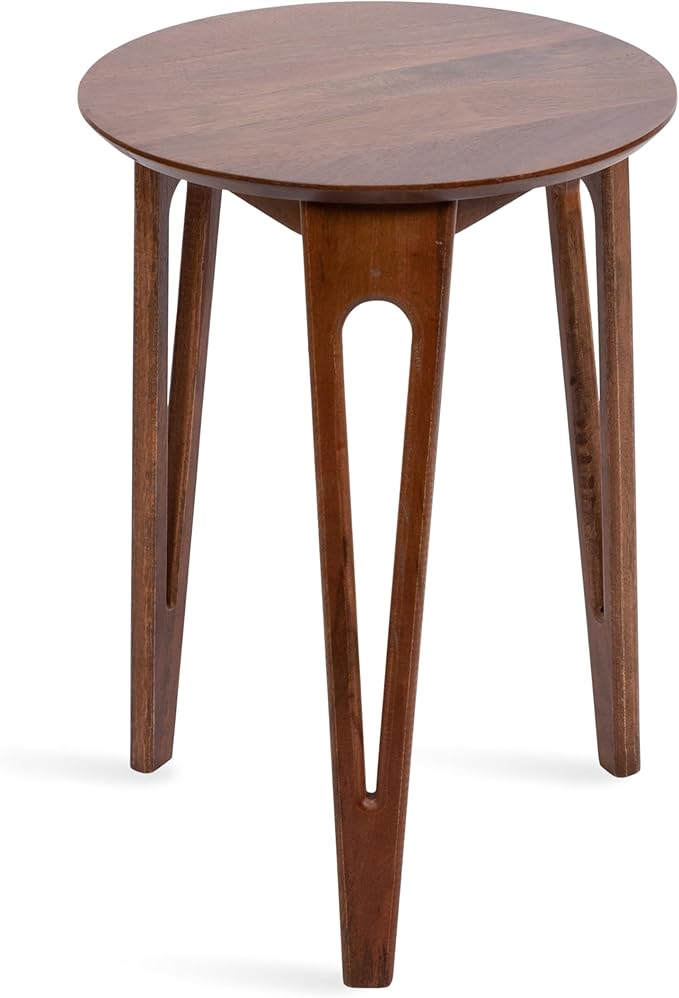 Kate and Laurel Kershaw Mid-Century Modern Round Side Table, Walnut Brown - Image 8