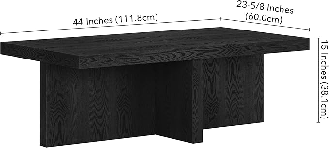 Henn&Hart 44" Rectangular Wood Pedestal Low-Profile Coffee Table - Image 3