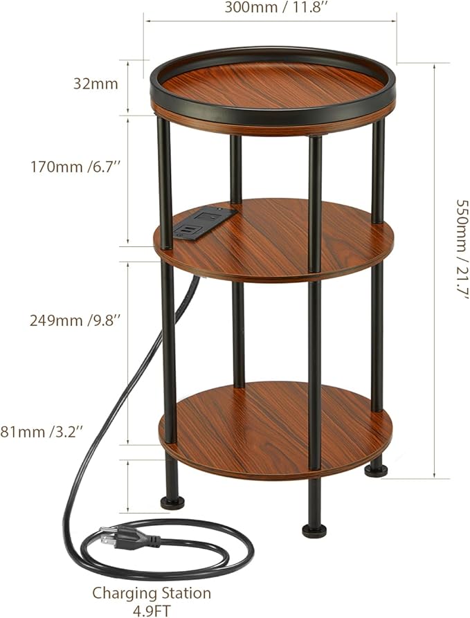 Small Round Side Table with Charging Station - Image 3