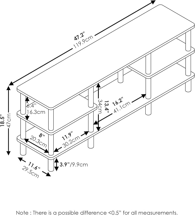 Furinno Turn-N-Tube 3-Tier Multipurpose Wide Shelf TV Stand, Espresso/Black - Image 3