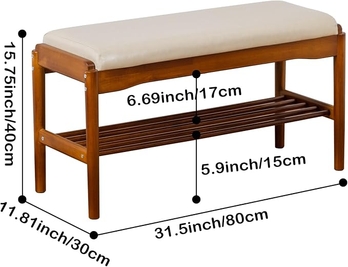 Shoe Bench, Entryway Bench, Wood 2-Tier Shoe Rack - Image 2