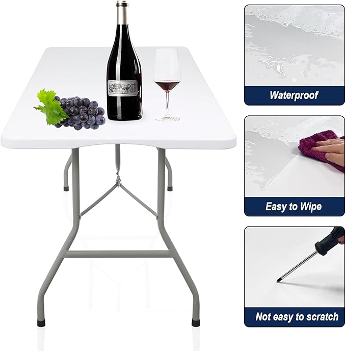 2 PCS 70.8" W X 29" D X 29" H - 6 ft White Folding Table White Portable Heavy - Image 7