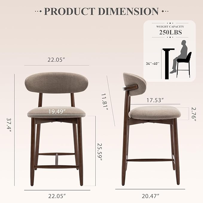 COLAMY Bar Stools Set of 2, Counter Height BarStools - Image 2