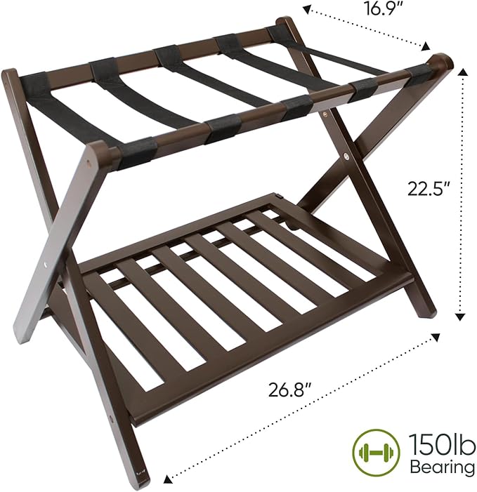 Pack of 2 Fully Assembled Bamboo Luggage Racks, Folding Suitcase Stand - Image 4