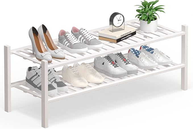 Haddockway Long 2 Tier Bamboo Shoe Rack Storage Organizer, Small Space by Haddockway