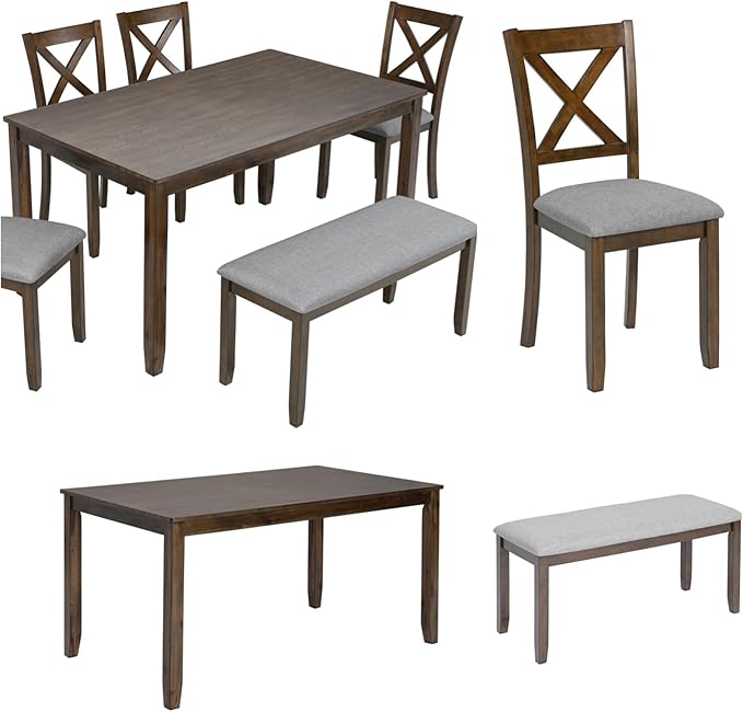 Dining Table Set, 6-Piece Modern Rectangular Dining Table & Chair Set - Image 5