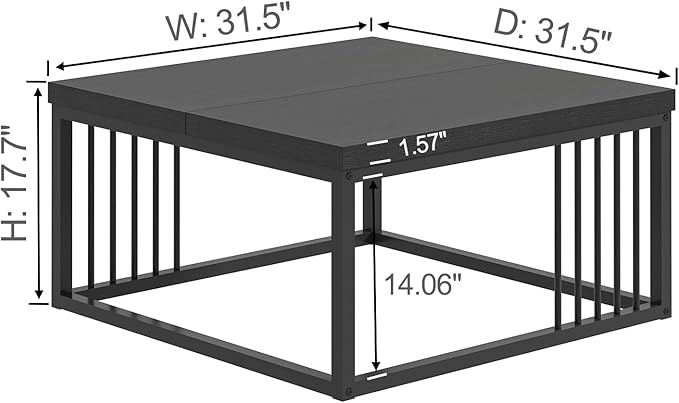 FOLUBAN Black Coffee Table, Modern Square Center Table - Image 2