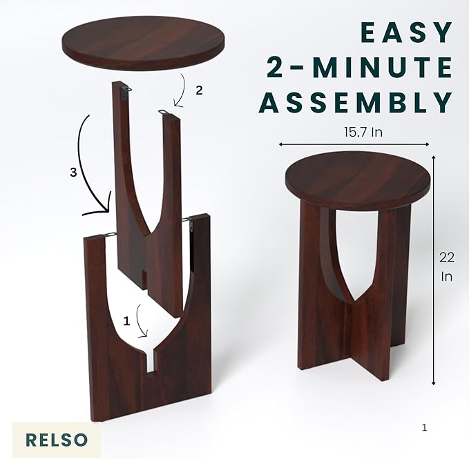 Relso Stupa Solid Wood End Table – 22" Tall Round Side Table - Image 2