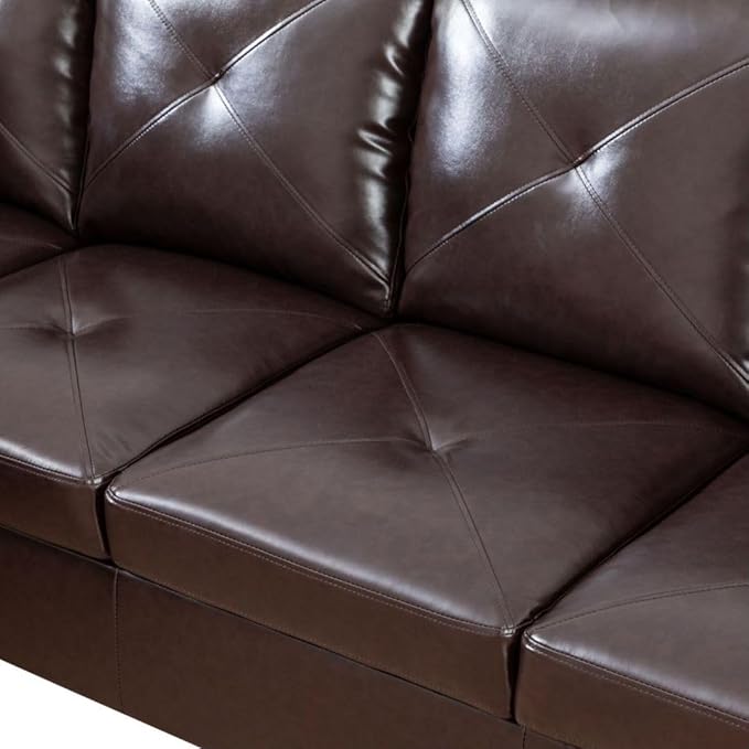 Brown L-Shaped 3-Piece Faux Leather Sofa - Image 5