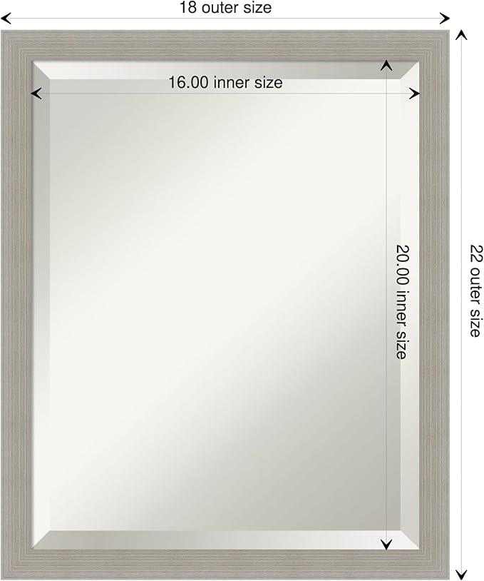Amanti Art Grey Wall Mirror 22x18 Woodgrain Stripe Grey Rectangle Bathroom - Image 4