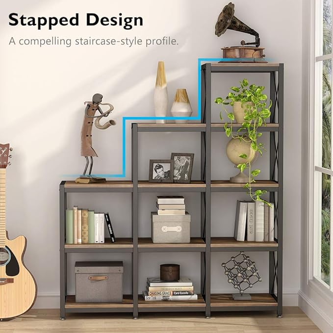 Tribesigns 12 Shelves Bookshelf, Industrial Ladder Corner Bookshelf 9 Cubes - Image 5