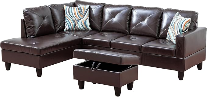 L Shaped Couch Faux Leather Sectional Couch Upholstered 3 Pieces Sofas - Image 3