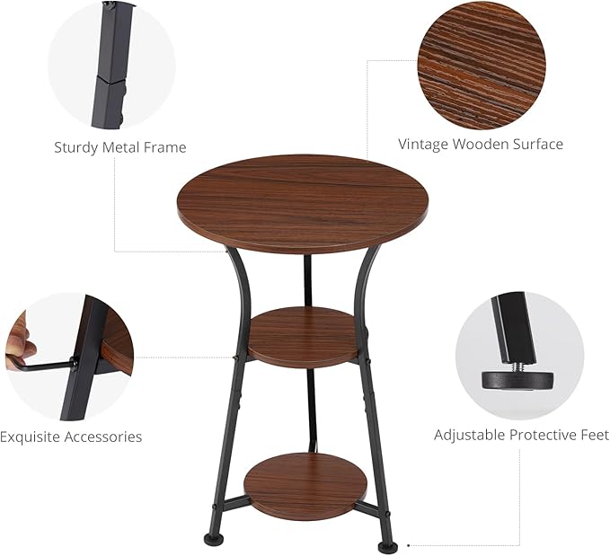 Dulcii Round Side Table for Narrow and Small Spaces, 3 Tier Small Round End - Image 8