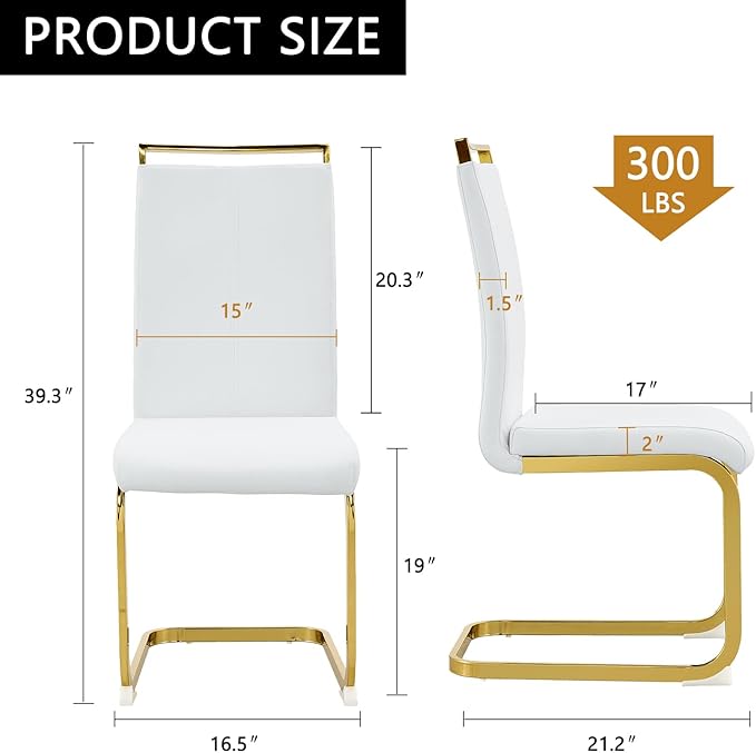 Modern Dining Chairs Set of 6, High Back White Kitchen Chairs, Faux Leather - Image 3