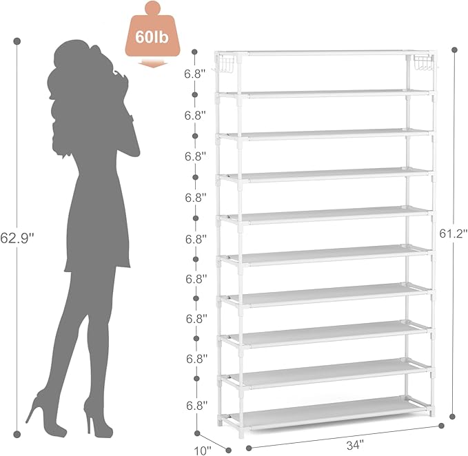 10 Tiers Shoe Rack 50 Pairs Large Capacity Tall Shoe Organizer Sturdy Shoe - Image 3