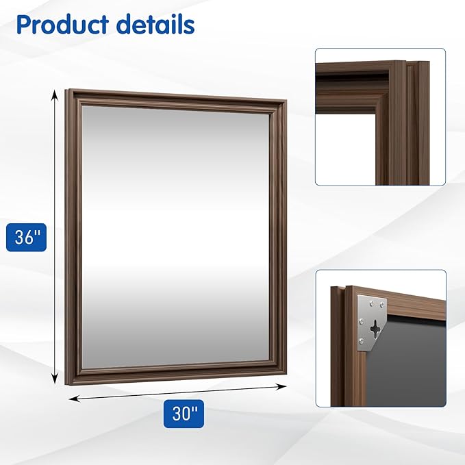 WEER Retro Copper Bathroom Mirror, 36x30 Inch Bronze Oil Rubbed Framed Mirror - Image 7