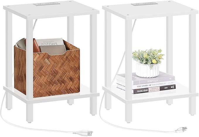 TUTOTAK End Table with Charging Station, Small Side Table with Outlets by WelcometotheTUTOTAKHome