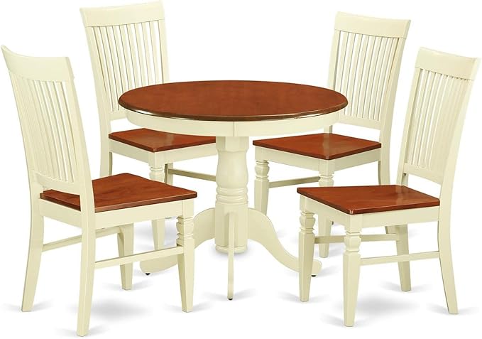 East West Furniture ANWE5-BMK-W 5 Piece Dining Room Table Set Includes a Round by EastWestFurniture