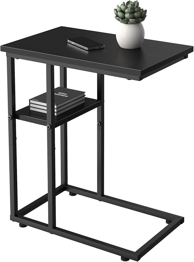 C Shaped End Table, Sturdy 2 Tier C Shaped Side Table by GAPERMOYFuniture