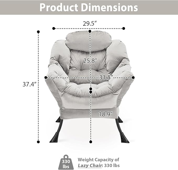 Lazy Chair Thick Padded, Comfy Velvet Accent Lounge Chair - Image 3