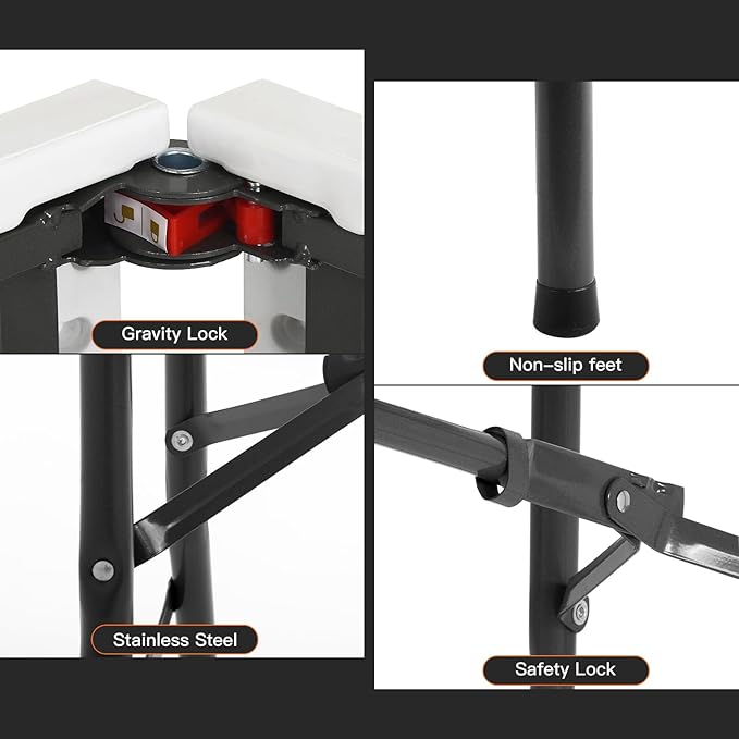 BestOffice 8FT Picnic Table Folding Table Camping Table Plastic Table Fold Up - Image 5