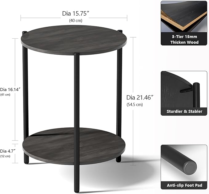 Round Side Table, 2-Tier Circle End Tables - Image 3