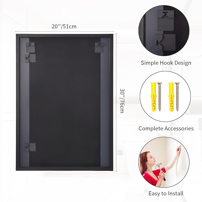 Koonmi Black Rectangle Wall Mirror, 20x30 Inch Bathroom Mirror, Aluminum Frame - Image 6