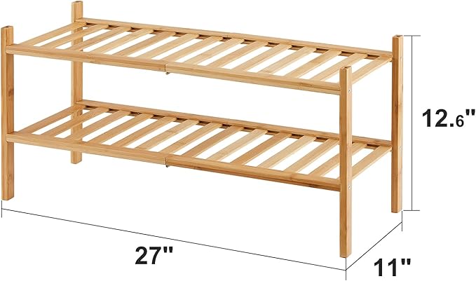 2-Tier Bamboo Shoe Rack for Entryway, Bamboo Wood Shoe Organizer for Hallway - Image 3