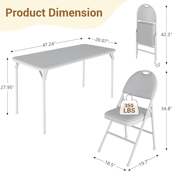 IDEALHOUSE Protable Folding Table and Chairs, 5 Piece Folding Card Table and - Image 2