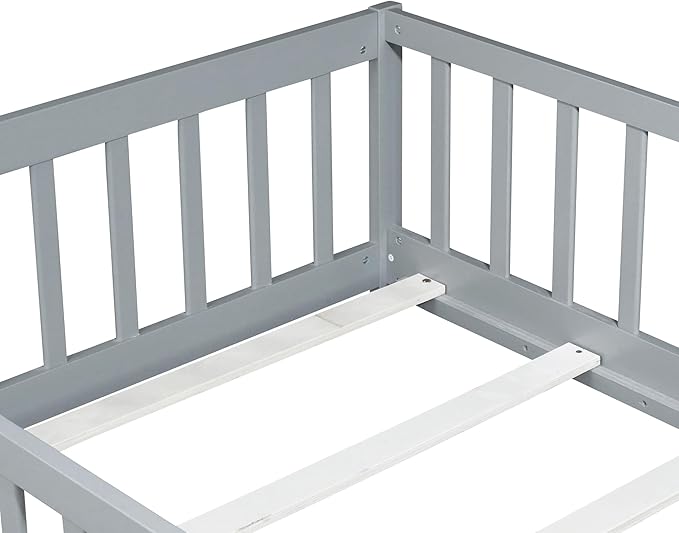 Bellemave Twin Floor Bed with Slats and Safety Guardrails, Kids Montessori - Image 6
