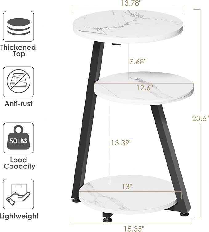 BEWISHOME Round End Table Marble Side Table - Image 3