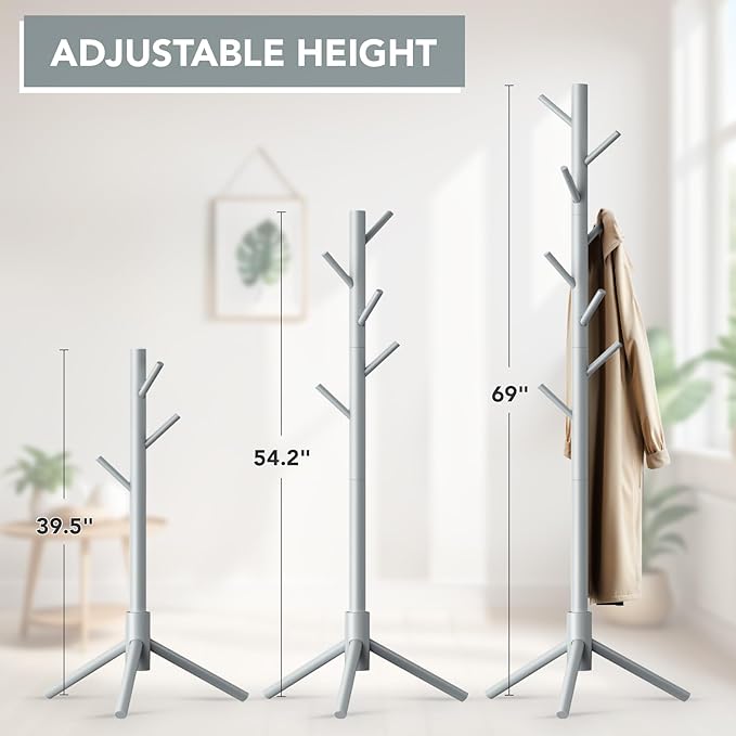 Wooden Tree Coat Rack Stand, Sturdy Freestanding Coat Rack - Image 3