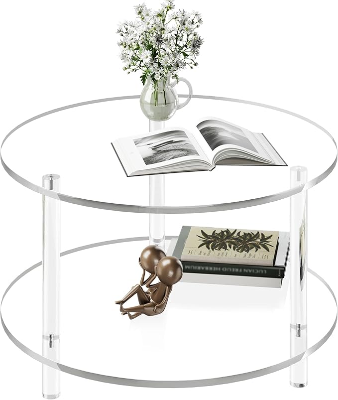 Acrylic Round Coffee Table, 23.6" Wide Modern Tea Table by XOHYW